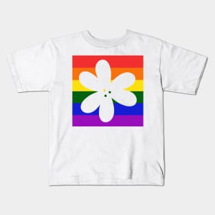Flower Outline - discreet gay pride flag Kids T-Shirt